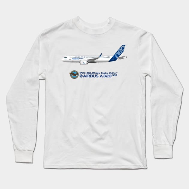 Illustration of Airbus A320 NEO F-WNEO Long Sleeve T-Shirt by SteveHClark